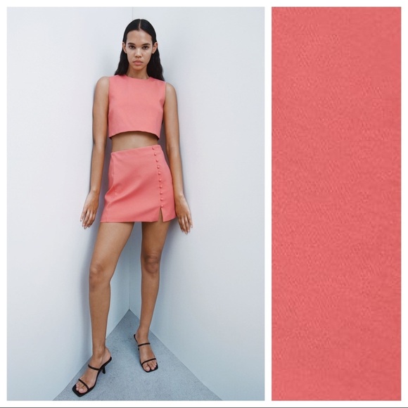 NWT. Zara Coral Crop Top with Buttons. Size L. - Picture 1 of 9